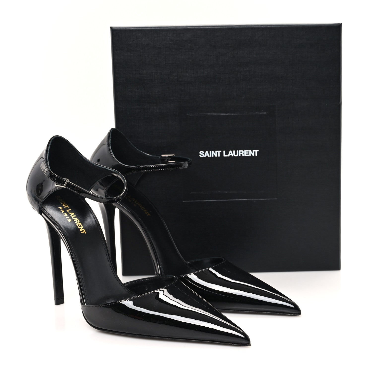 Saint Laurent Patent Avenue 110 Ankle Strap Pointed Pumps 41 Black 10 of 10