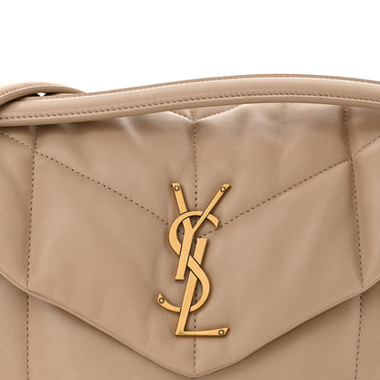 Saint Laurent Lambskin Quilted Medium Loulou Puffer Monogram Chain Satchel Dark Beige 8 of 12