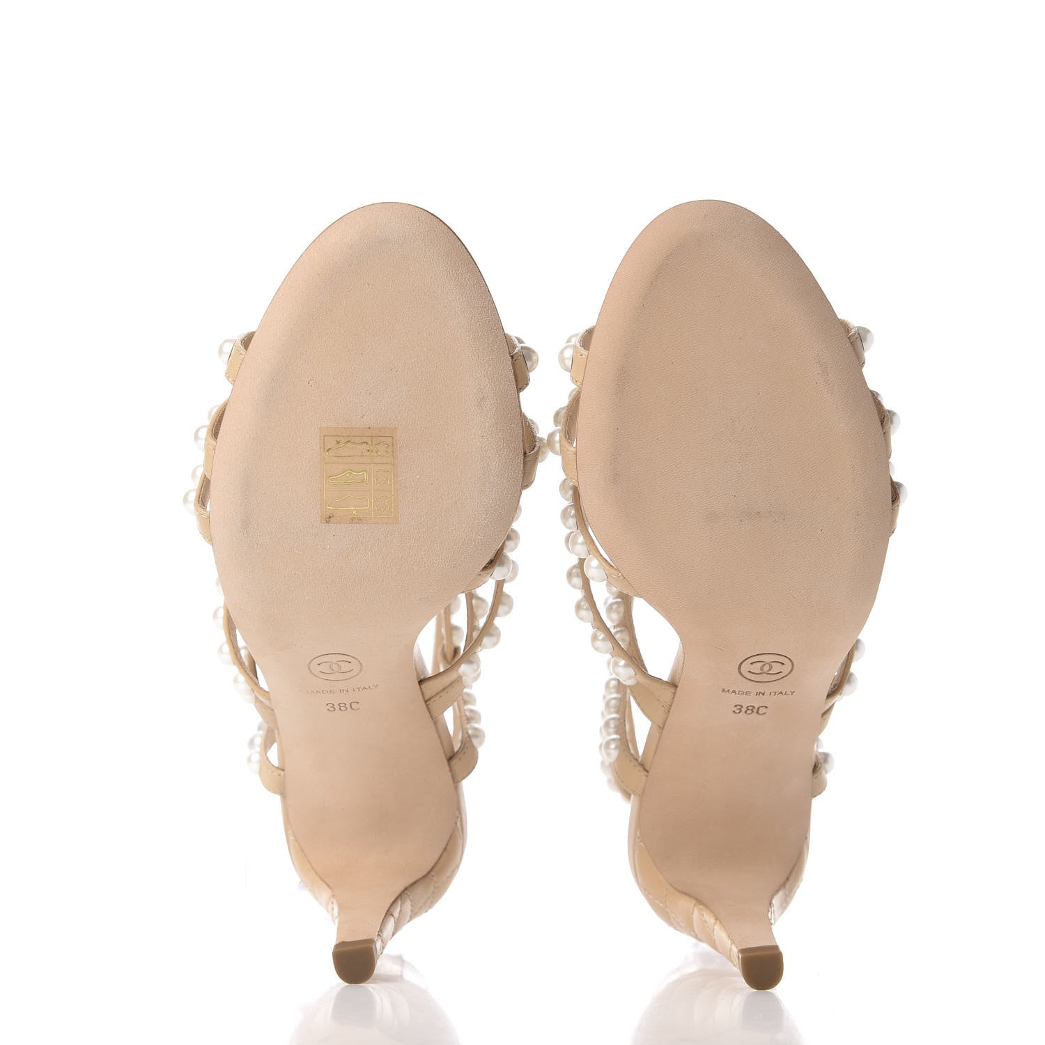 Chanel Goatskin Quilted Pearl Sandals 38 Beige 5 of 11