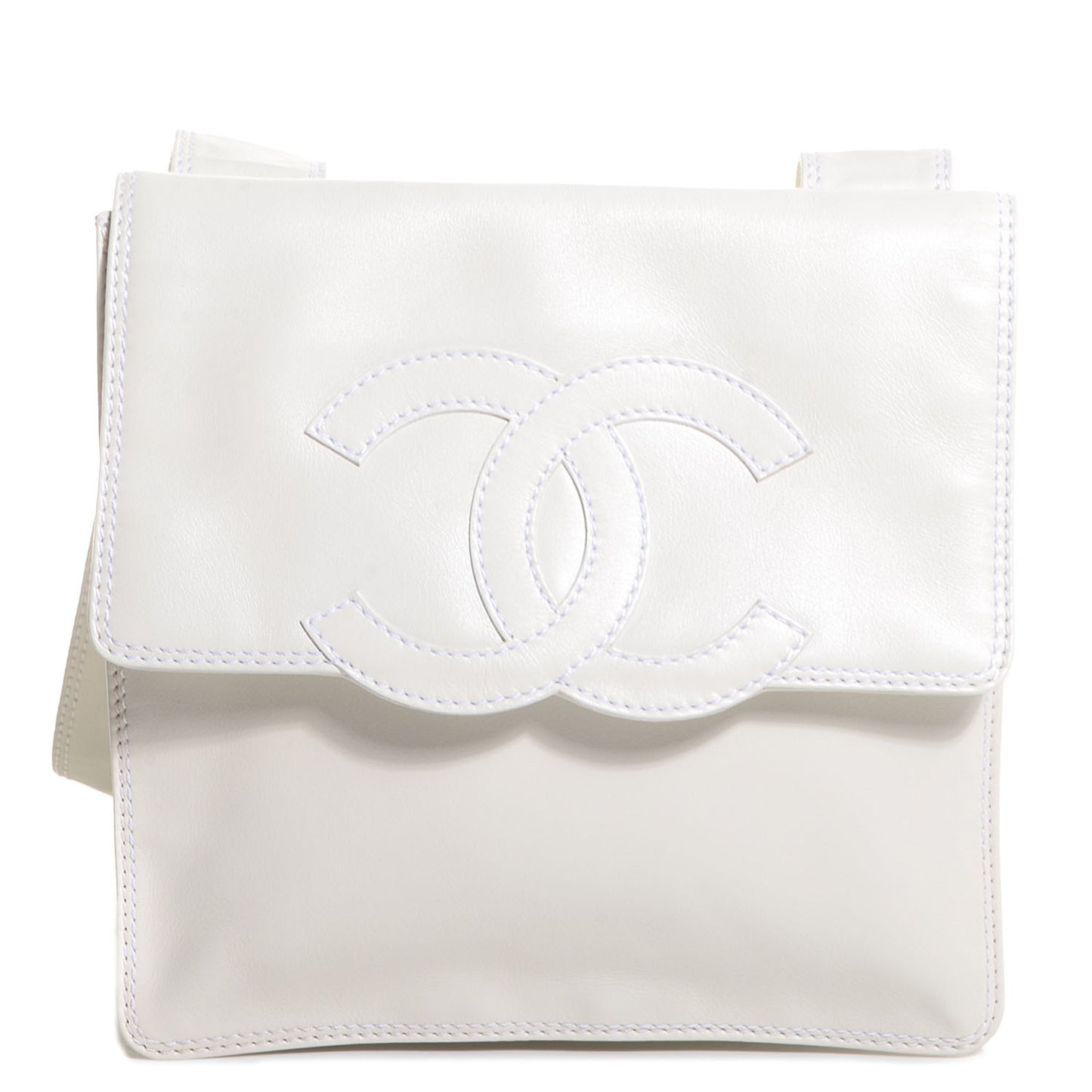 Lambskin CC Small Messenger Flap Bag White