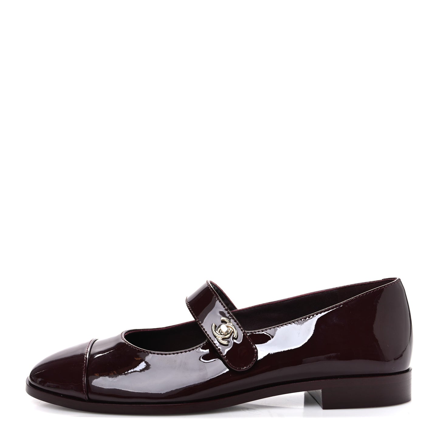 Patent Calfskin Mary Janes Flats 39.5 Burgundy