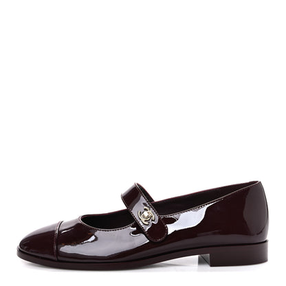 Chanel Patent Calfskin Mary Janes Flats 39.5 Burgundy 1 of 11