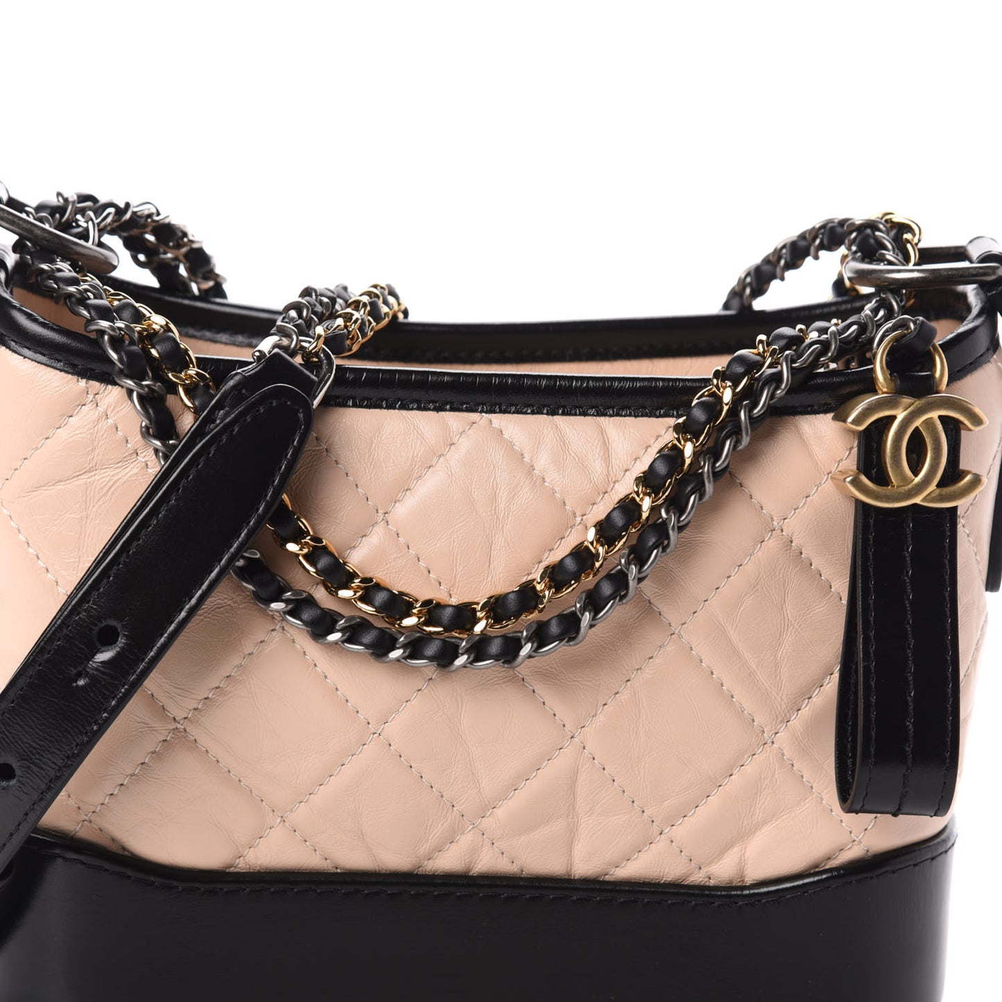 Aged Calfskin Quilted Small Gabrielle Hobo Beige Black