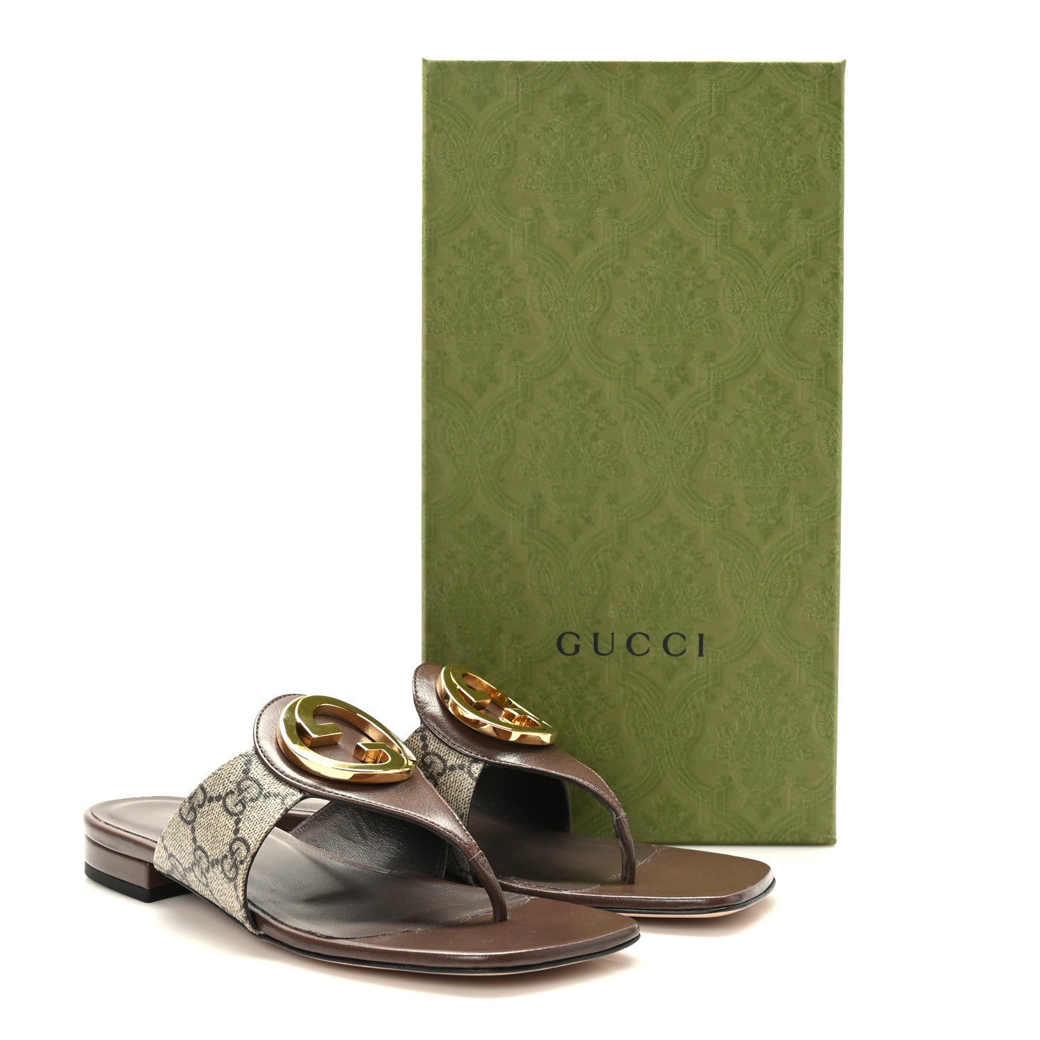 Gucci GG Supreme Monogram Malaga Kid Blondie Thong Sandals 37 Beige Ebony New Acero 8 of 8