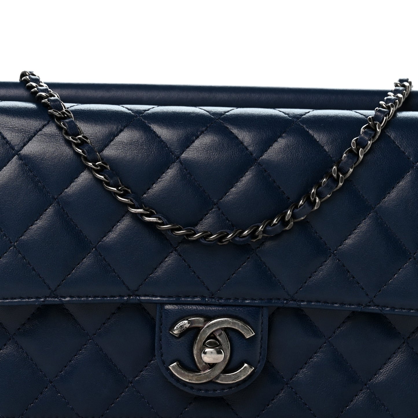 Lambskin Quilted Medium Crossing Times Flap Blue