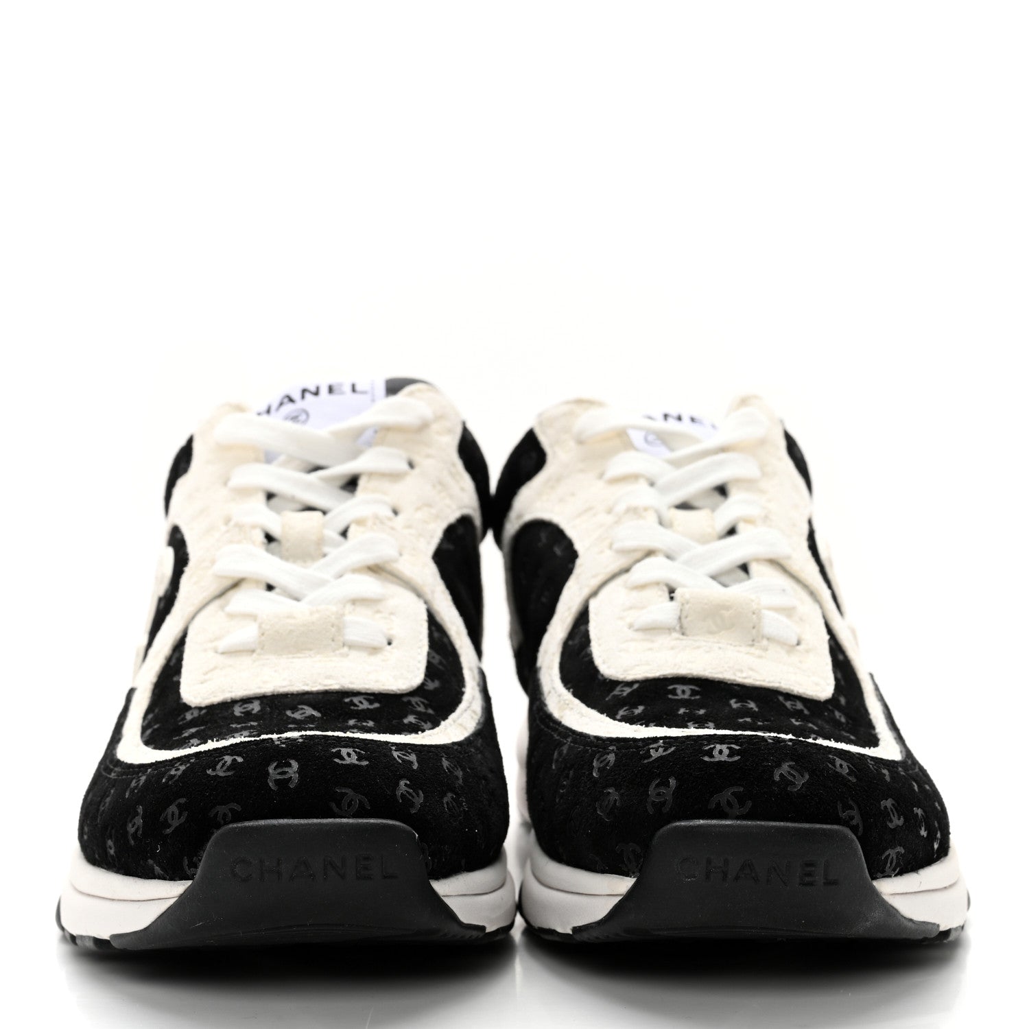 Chanel Nylon Suede Calfskin Printed CC Sneakers 39 White Black 2 of 12