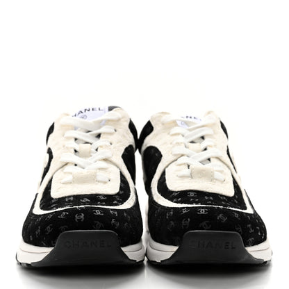 Chanel Nylon Suede Calfskin Printed CC Sneakers 39 White Black 2 of 12