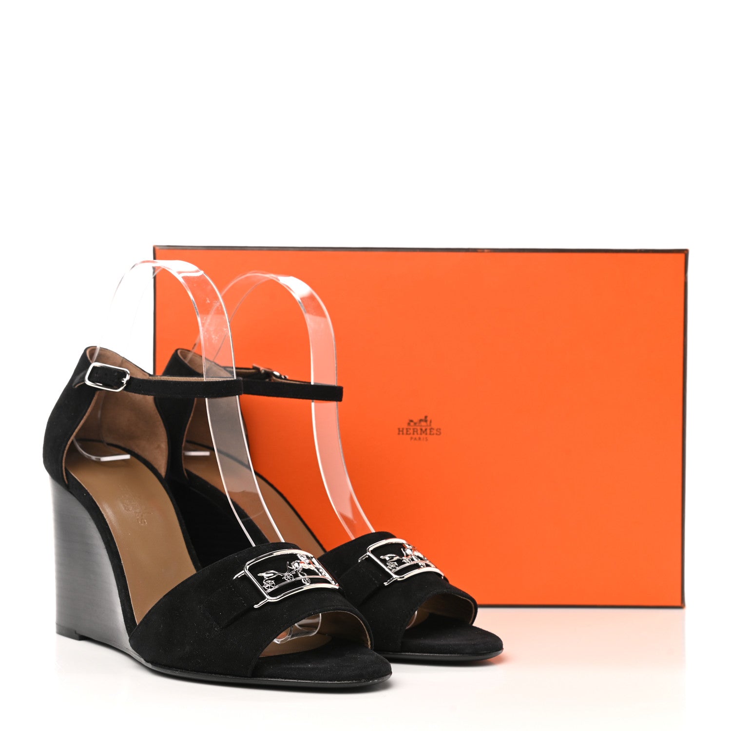 Hermes Velvet Goatskin Attelage Platform Sandal 39.5 Black 9 of 9