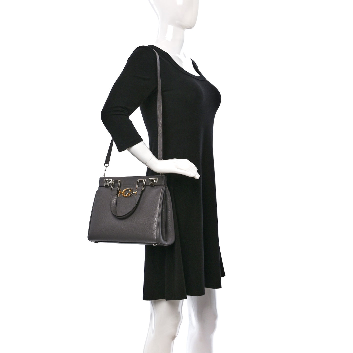 Grainy Calfskin Small Zumi Top Handle Bag Dusty Grey