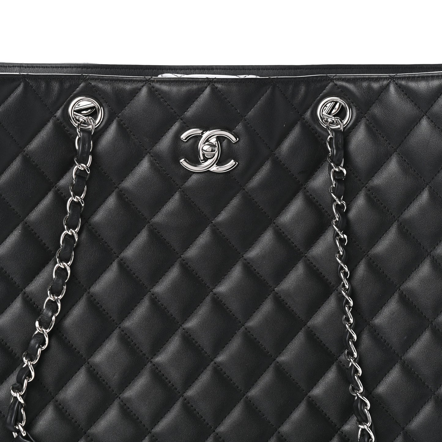 Calfskin Quilted Large Classic Shopping Tote Black
