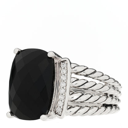David Yurman Sterling Silver Diamond Black Onyx 16mm Wheaton Ring 60 9 2 of 4