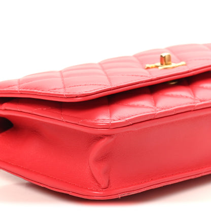 Chanel Lambskin Quilted CC Pearl Crush Wallet On Chain WOC  Red 10 of 12