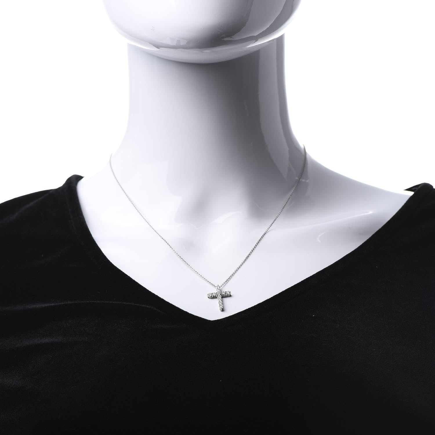 Tiffany Platinum Diamond Small Cross Pendant Necklace 2 of 6