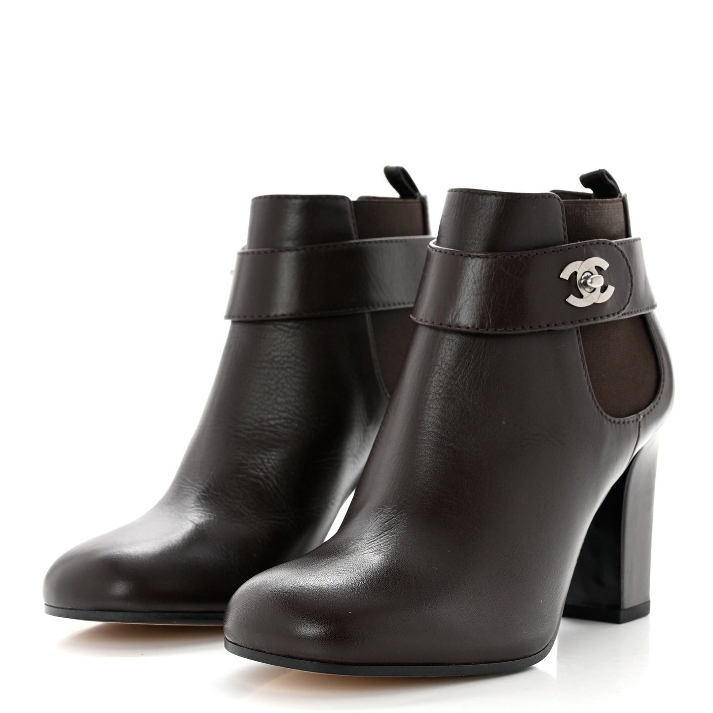 Calfskin CC Turnlock Ankle Boots 36 Brown