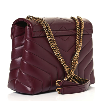 Saint Laurent Calfskin Y Quilted Monogram Small Loulou Chain Satchel Dark Legion Red 3 of 13