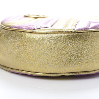 Gucci Metallic Calfskin Matelasse Mini GG Marmont Round Shoulder Bag Gold Pink 9 of 10