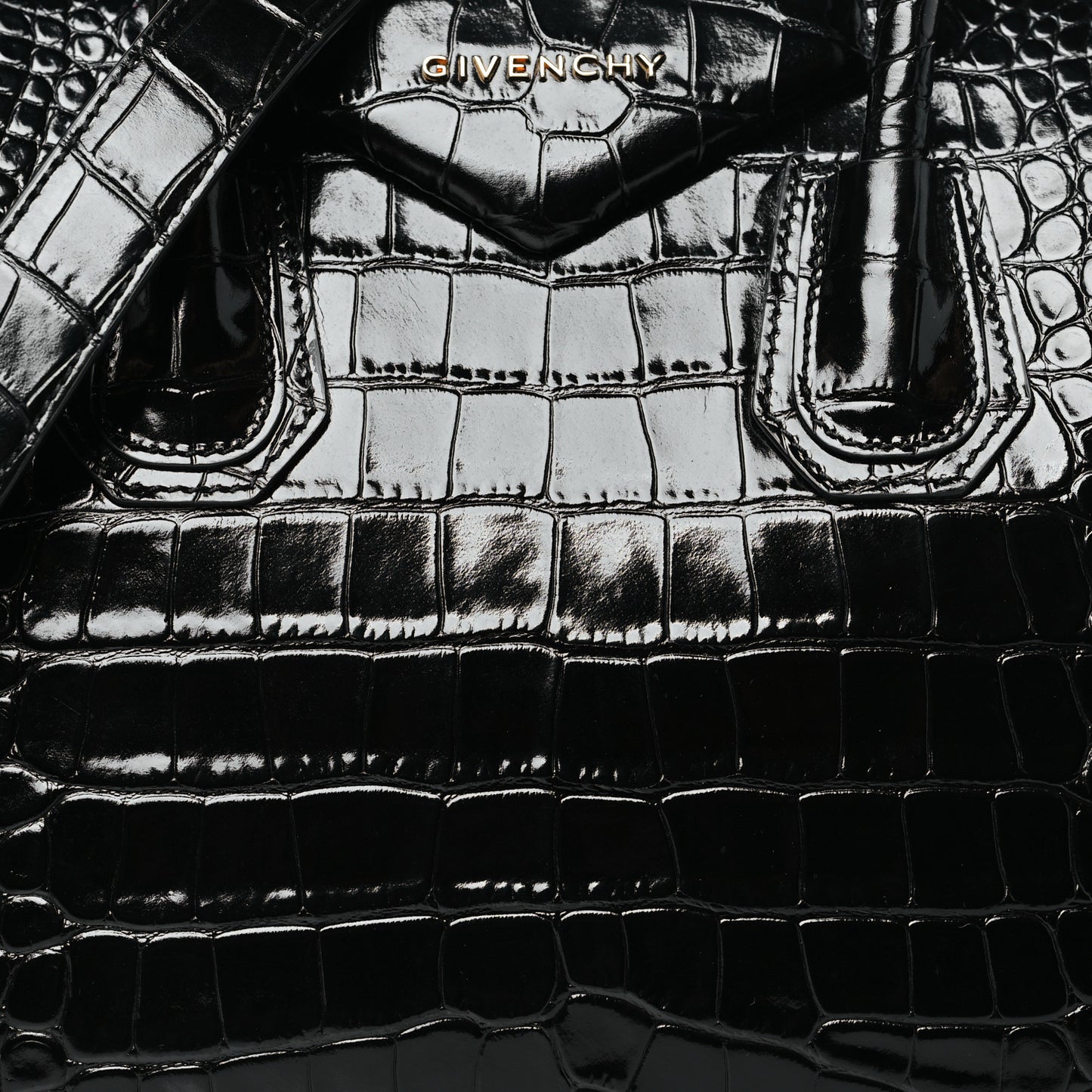 Calfskin Crocodile Embossed Small Antigona Black