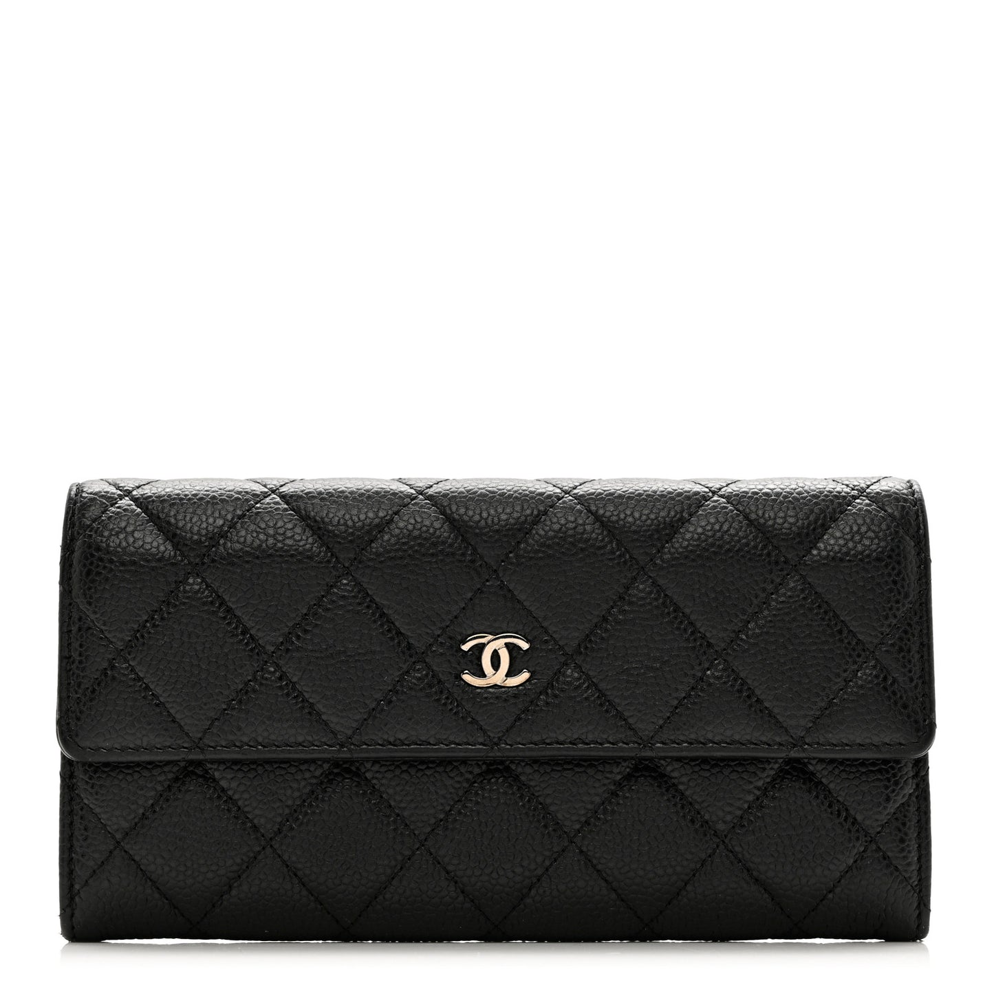 Caviar Quilted Large Gusset Flap Wallet Black