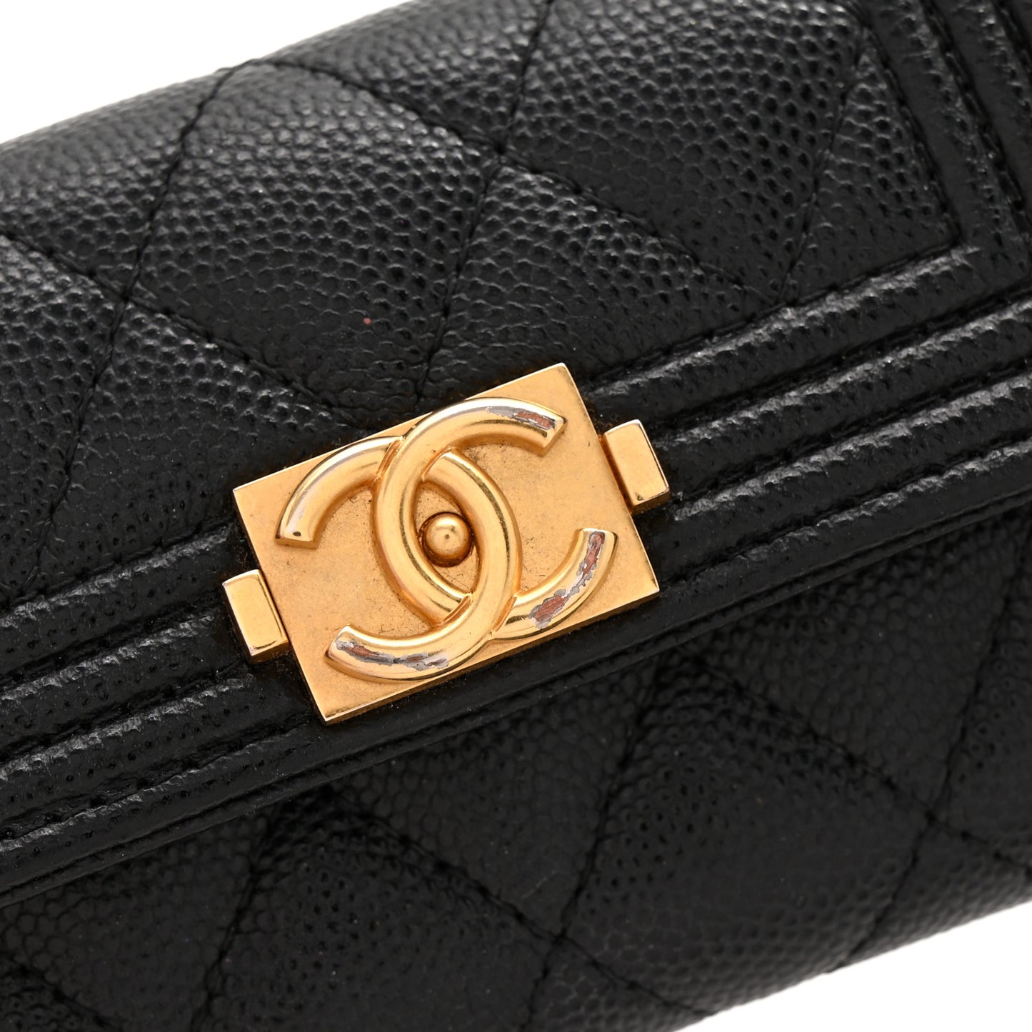 Caviar Quilted Boy Flap Card Holder Black