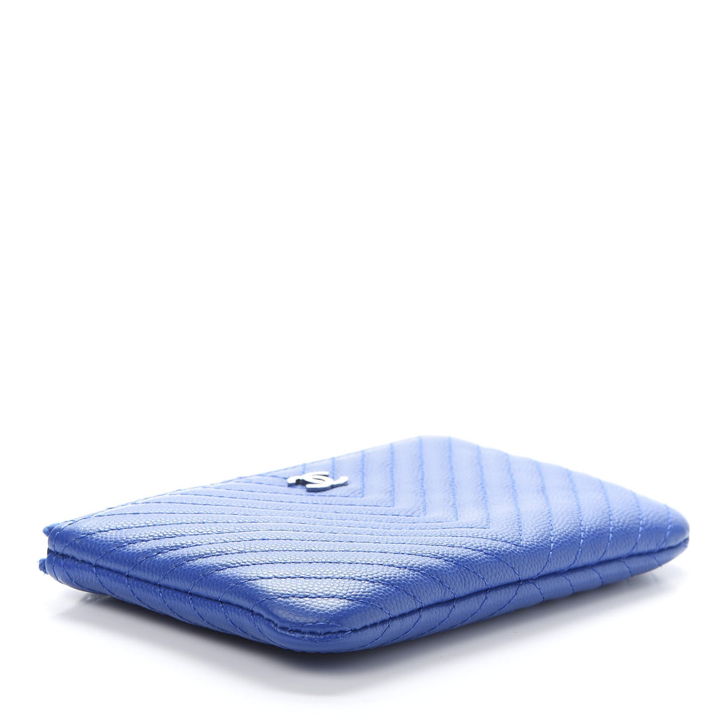 Caviar Chevron Quilted Small Cosmetic Case Blue