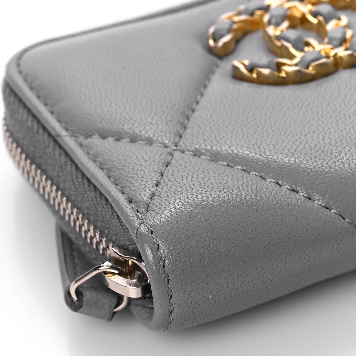 Chanel Lambskin Quilted Chanel 19 Zip Around Coin Purse Wallet Grey 7 of 9