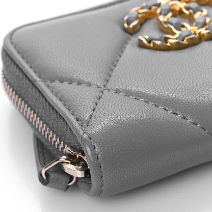 Chanel Lambskin Quilted Chanel 19 Zip Around Coin Purse Wallet Grey 7 of 9
