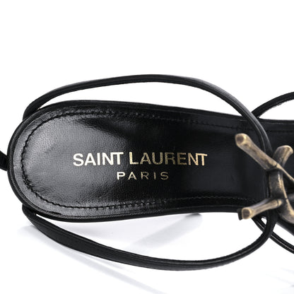 Saint Laurent Sheepskin Cassandra Bamboo Logo 110 Ankle Strap Sandals 36 Black 7 of 7
