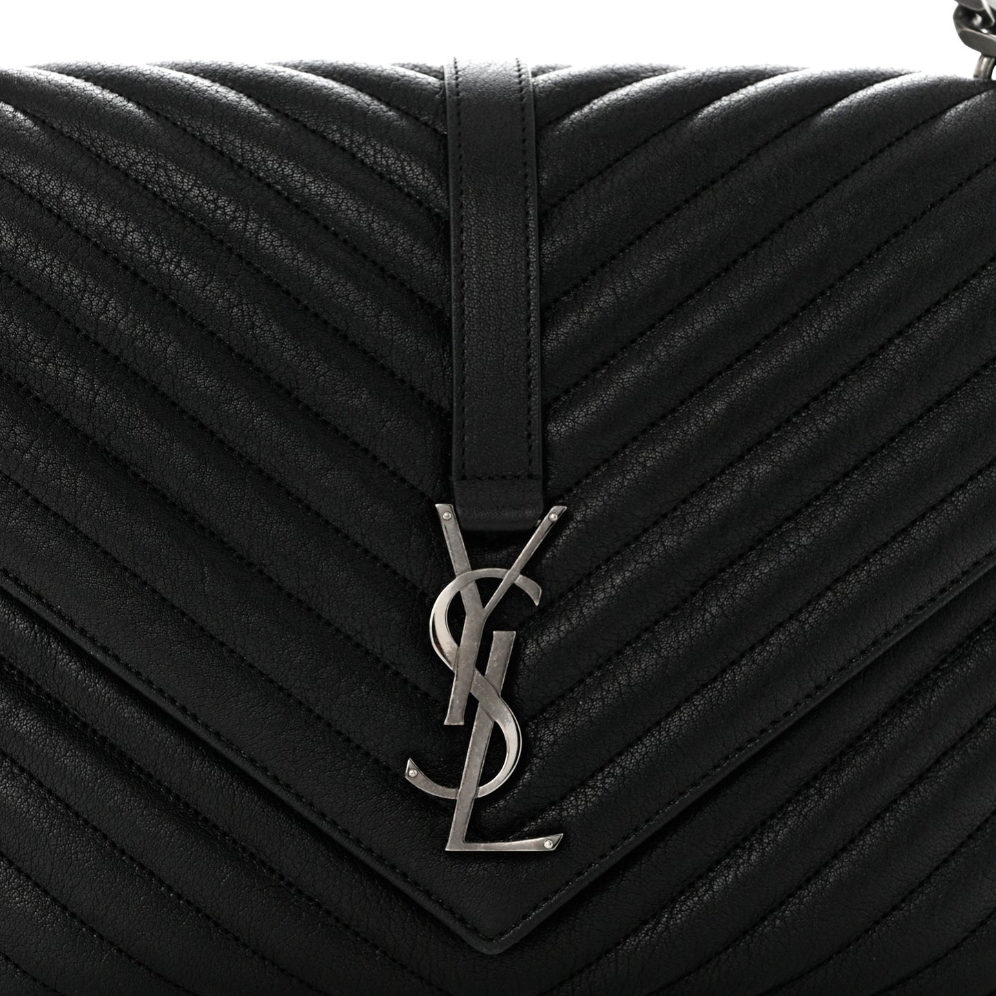 Sheepskin Matelasse Chevron Monogram Large College Satchel Black
