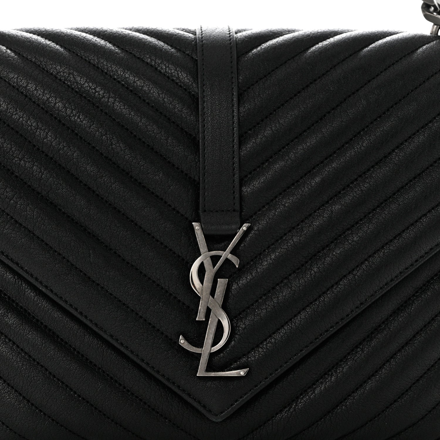 Saint Laurent Sheepskin Matelasse Chevron Monogram Large College Satchel Black 8 of 10