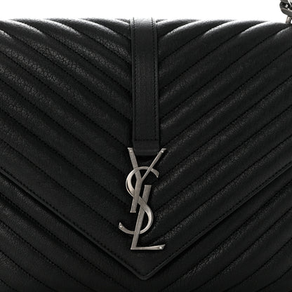 Saint Laurent Sheepskin Matelasse Chevron Monogram Large College Satchel Black 8 of 10