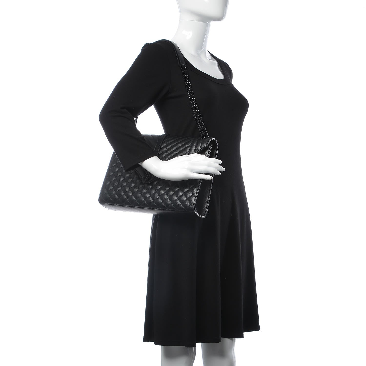Saint Laurent Grain De Poudre Textured Mixed Matelasse Large Triquilt Monogram Monochrome Satchel Black 2 of 8