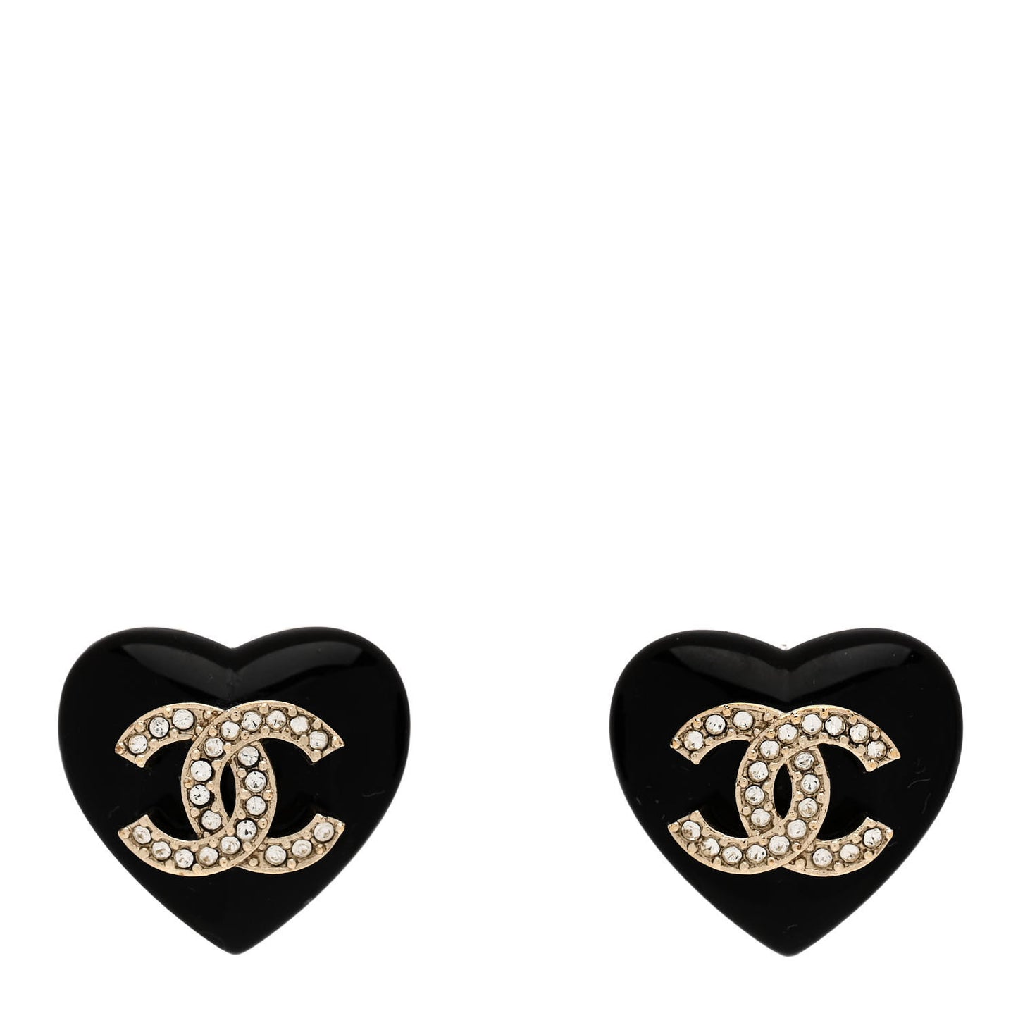 Resin Crystal CC Heart Earrings Black Gold
