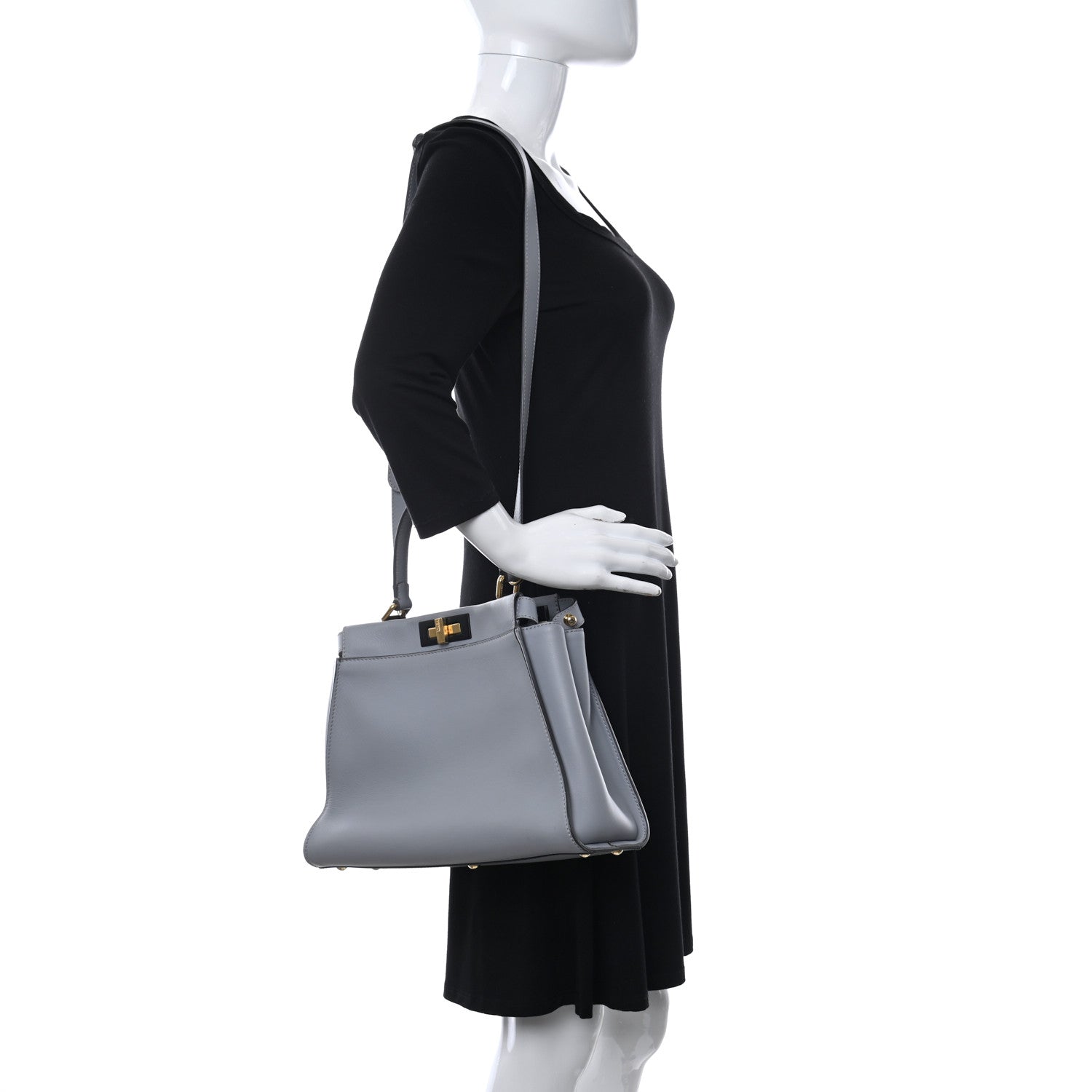 Fendi Vitello Seta Shiny Nappa Medium Peekaboo Iconic Satchel Ardesia Amido 2 of 11