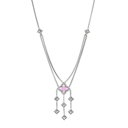 David Yurman Sterling Silver Diamond Pink Tourmaline Quatrefoil Double Chain Drop Pendant Necklace 1 of 5