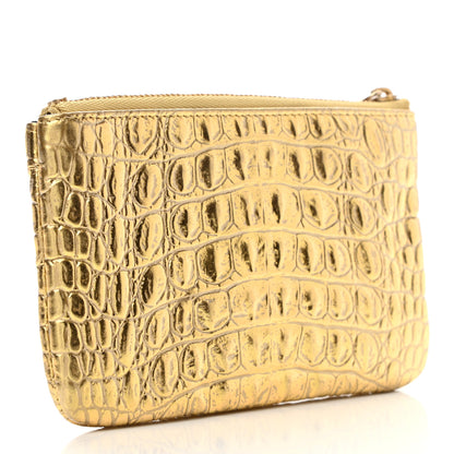 Chanel Metallic Calfskin Crocodile Embossed Cocodile Small Cosmetic Case Gold 3 of 7