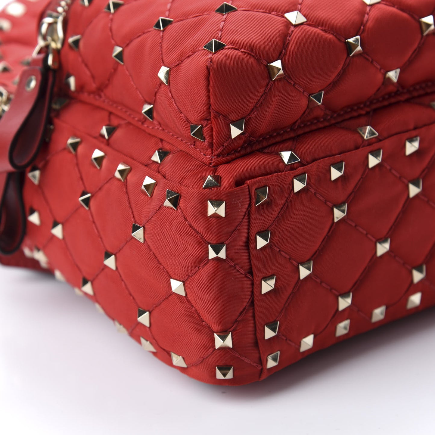 Nylon Quilted Mini Rockstud Spike Backpack Red