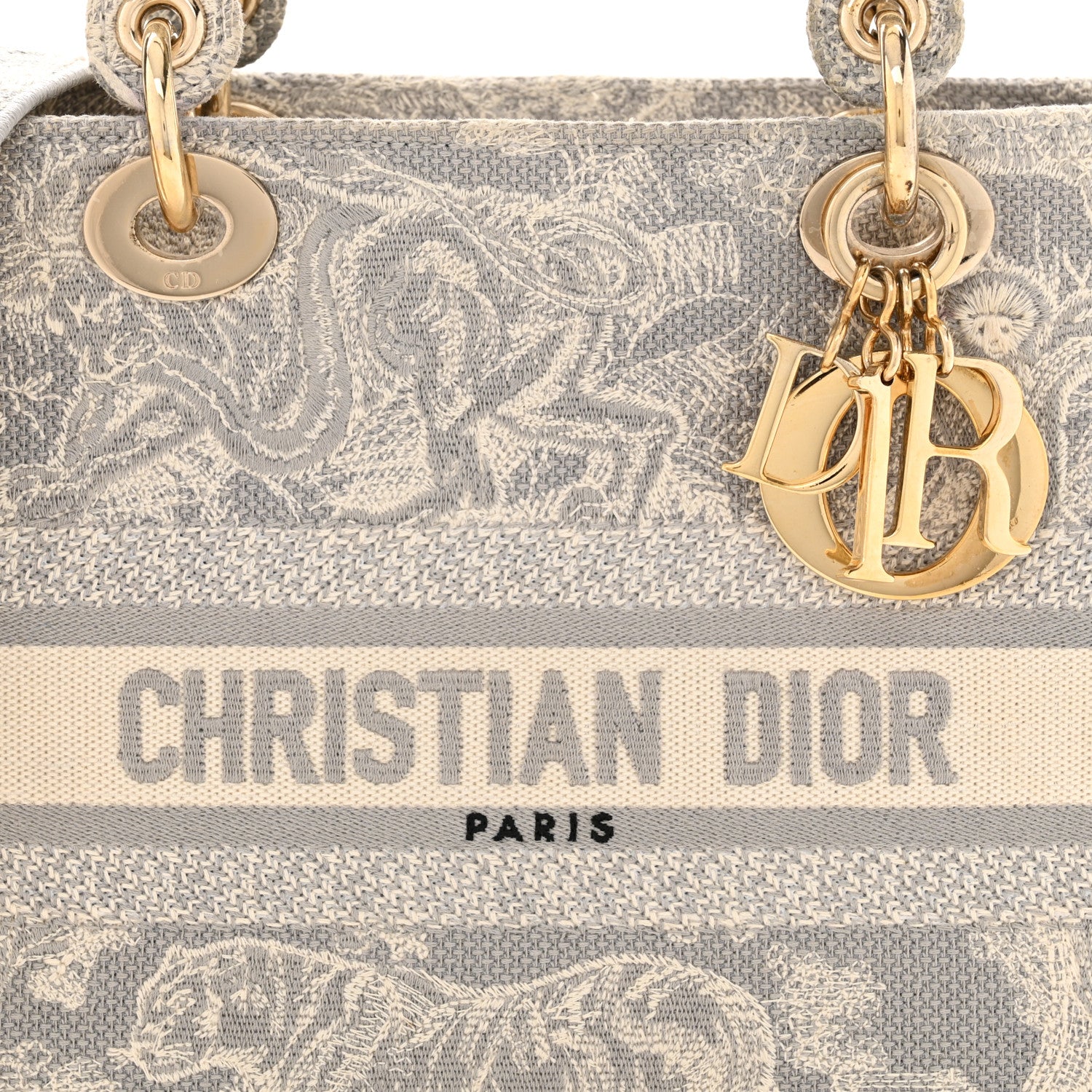 Christian Dior Canvas Toile De Jouy Reverse Embroidered Medium Lady D-Lite Gray 8 of 12