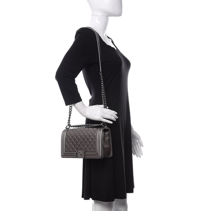 Chanel Metallic Lambskin Perforated Medium Boy Flap Dark Silver 2 of 11