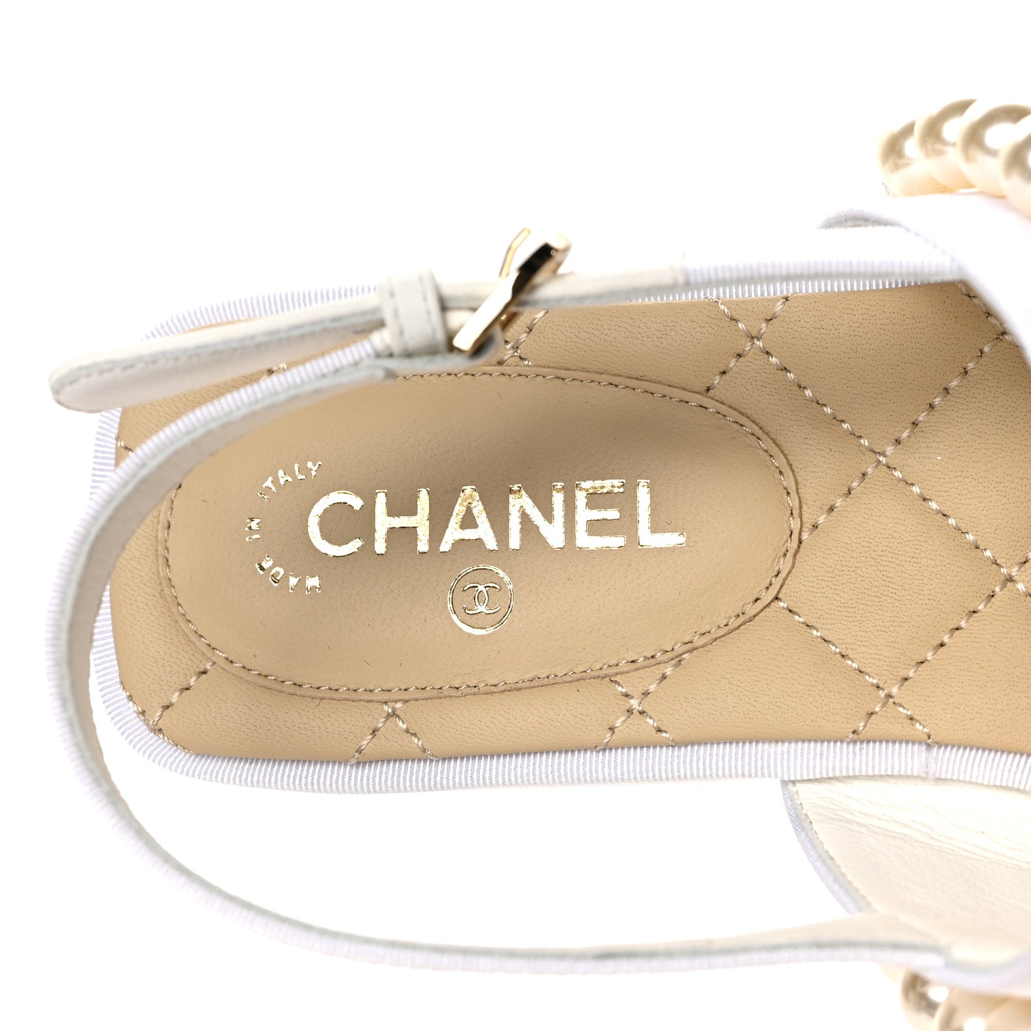 Chanel Grosgrain Pearl CC Sandals 36 White 7 of 9