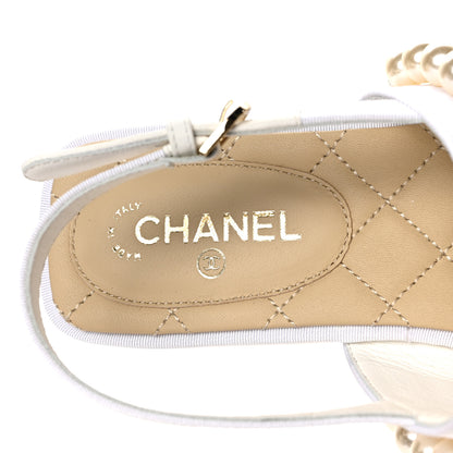 Chanel Grosgrain Pearl CC Sandals 36 White 7 of 9