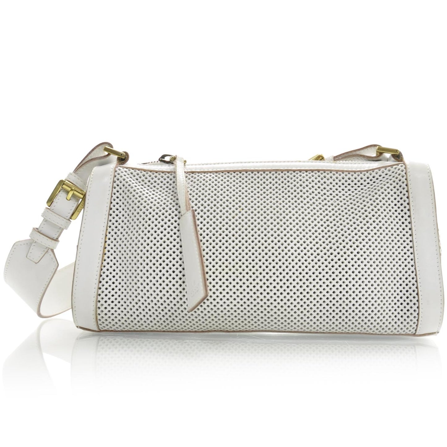 Perforated Leather Shoulder Bag White