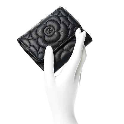 Chanel Caviar Camellia Embossed Compact Wallet Black 2 of 10