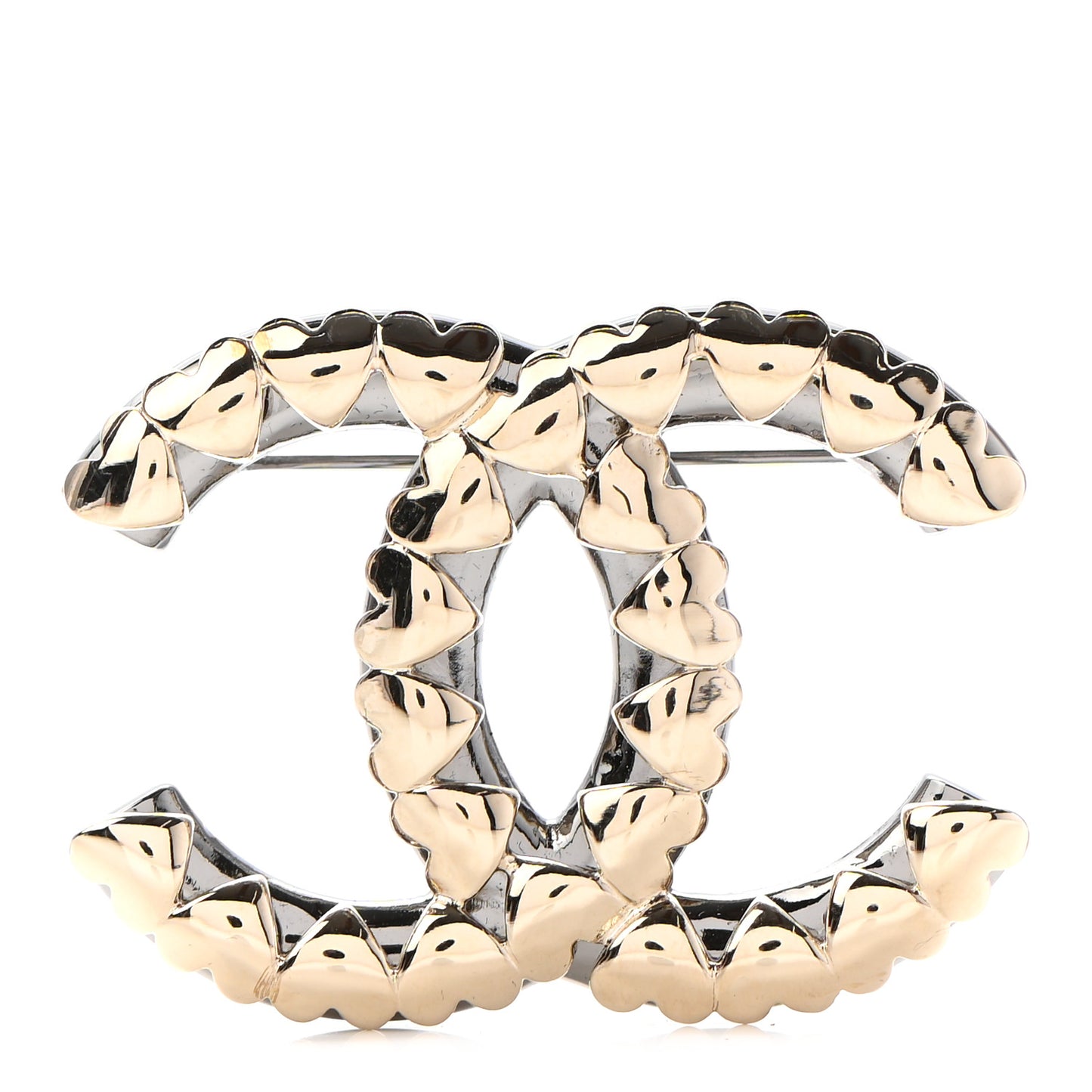 Metal CC Heart Brooch Gold Silver
