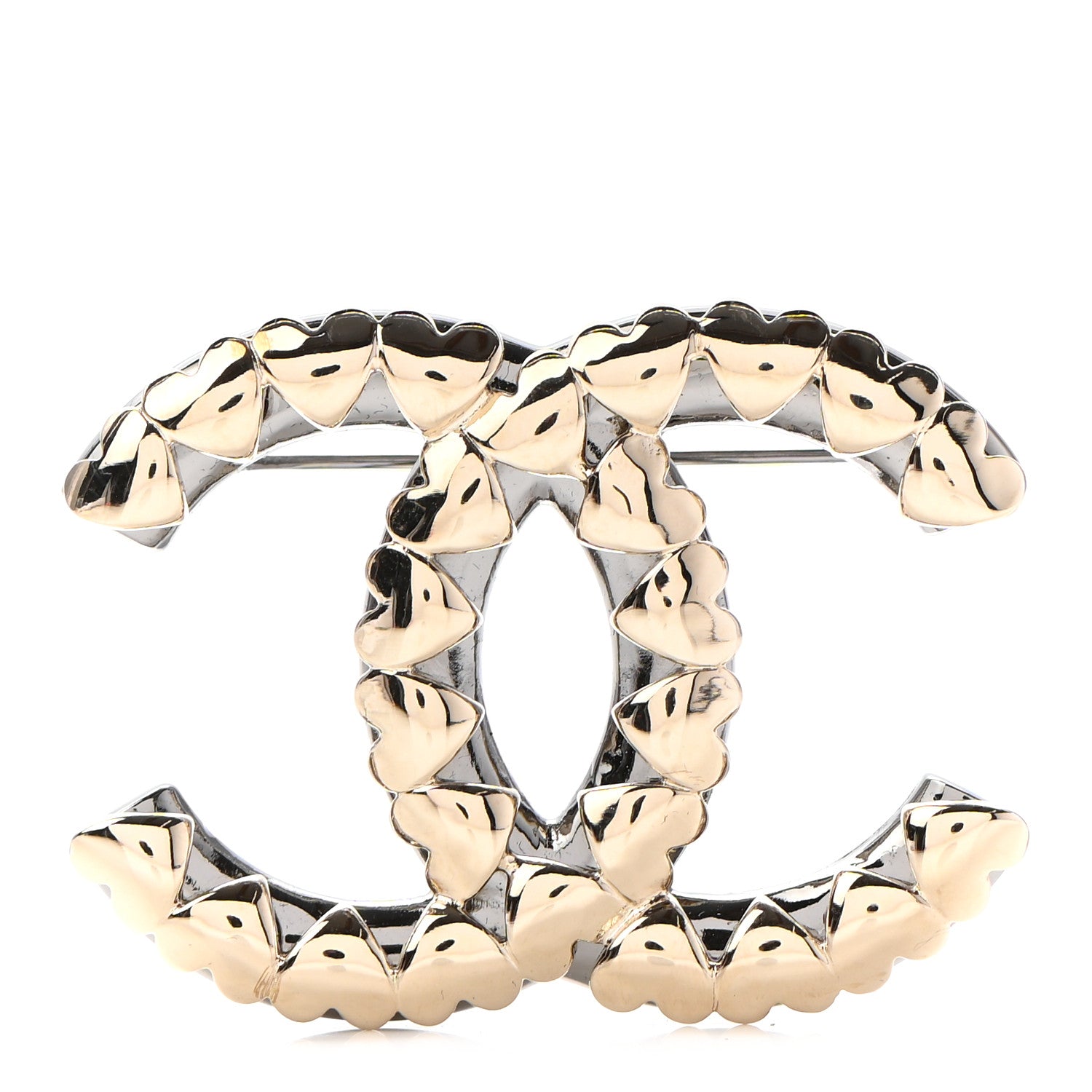 Chanel Metal CC Heart Brooch Gold Silver 1 of 5