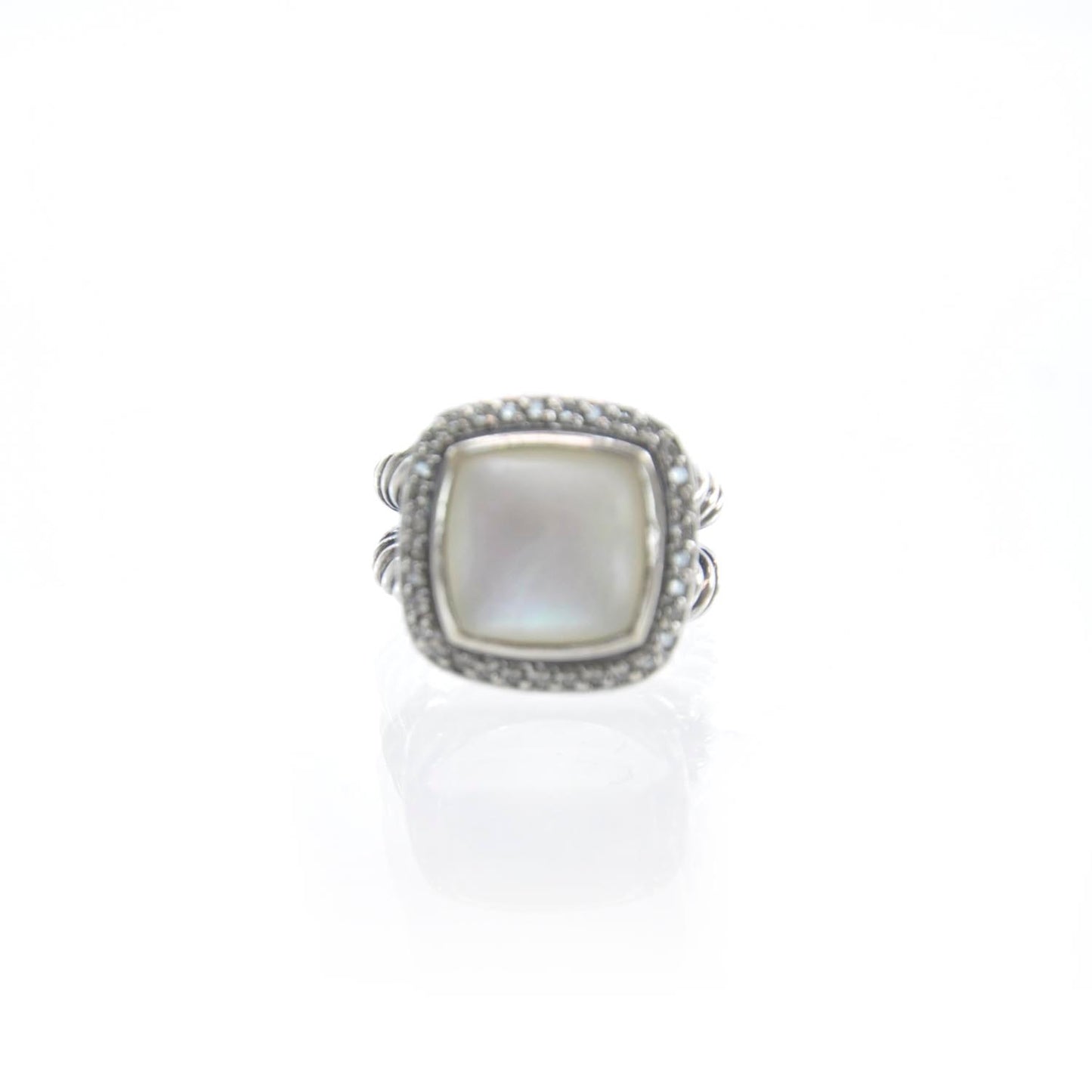 Sterling Silver Diamond Mother of Pearl 11mm Albion Ring 52 6