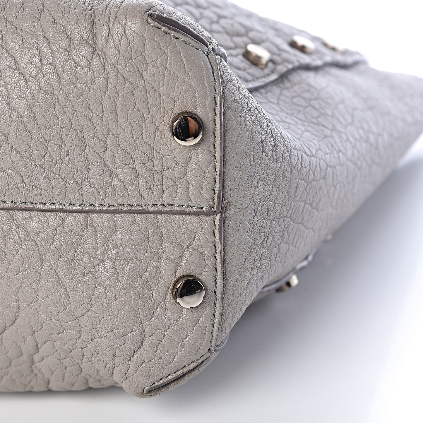 Grained Calfskin Studded Lockett Shopper Tote Moonstone