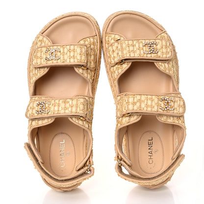 Chanel Braided Fabric Velcro Dad Sandals 36.5 Beige 8 of 12