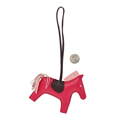 Hermes Milo Lambskin Grigri Rodeo Horse Bag Charm MM Rose Sakura Framboise Rouge Sellier 2 of 4