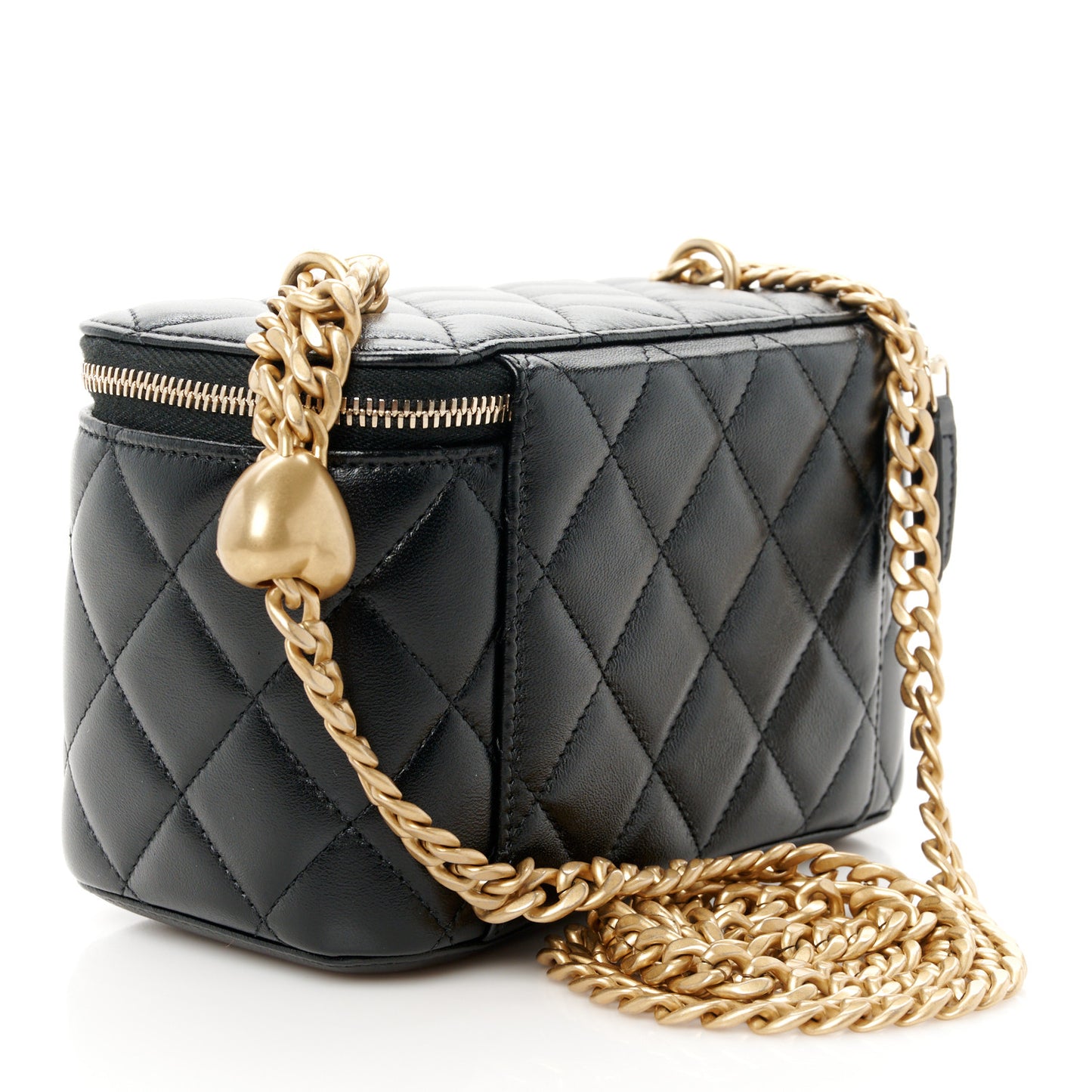 Lambskin Quilted Sweetheart Vanity Case Black