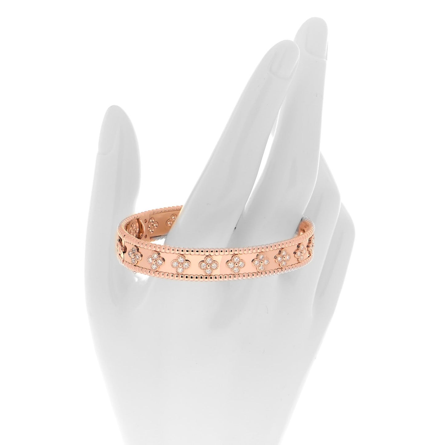 18K Rose Gold Diamond Perlee Clovers Bangle Bracelet L